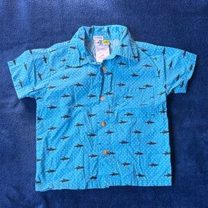 Boys Blue Shark Print Button-Up Shirt